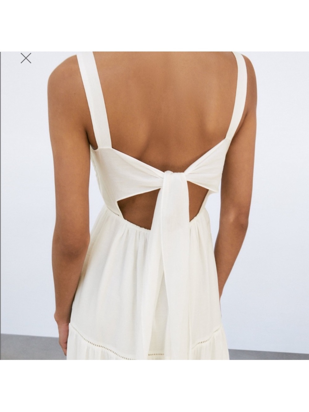 ZARA WHITE PINTUCK COTTON TIERED LIGHTWEIGHT SHOULDER STRAP RUFFLED BOTTOM SZ S - Picture 8 of 9